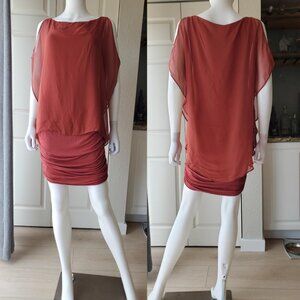 Bailey 44 Rust Orange Mini Silk Layered Bodycon Dress Size Medium